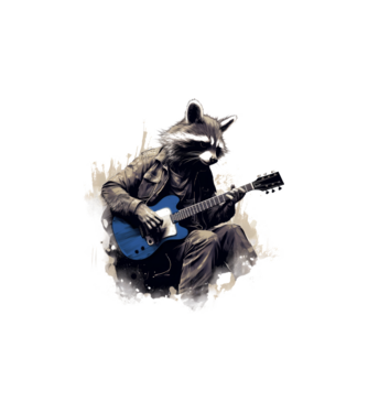 Gitáros mosómedve minta fehér pólón