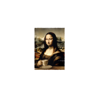 Kávés Mona Lisa minta világos rózsaszín pólón
