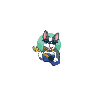 Gitáros bulldog minta fehér pólón