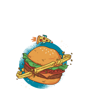 Burger bolygó minta fekete pólón