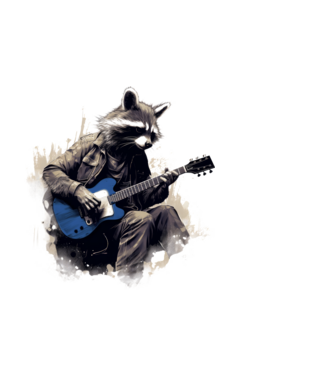 Gitáros mosómedve minta fekete pólón
