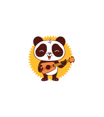 Panda gitárral minta fehér pólón