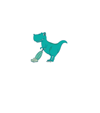 T-rex porszívóval minta fehér pólón