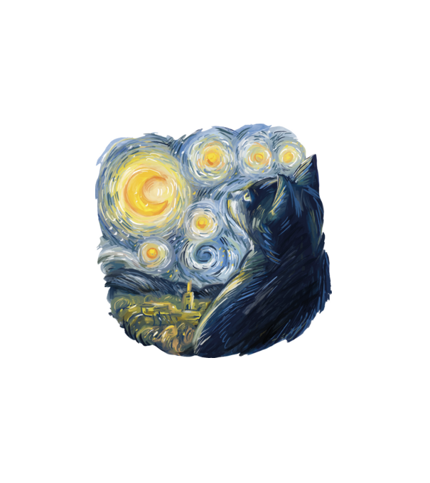 Van Gogh macskája minta fehér pólón
