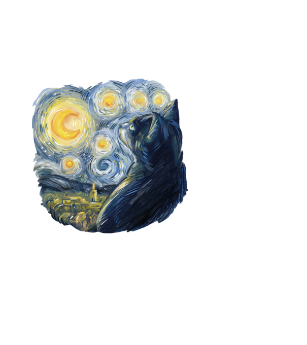 Van Gogh macskája minta fekete pólón