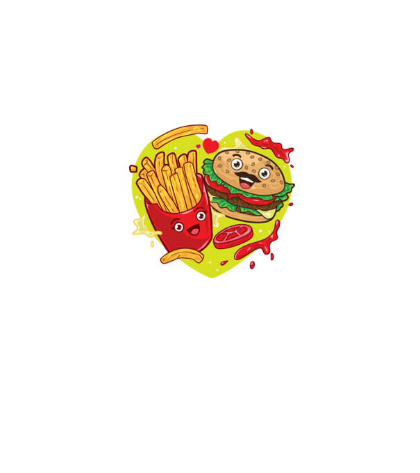 Hamburger és sültkrumpli minta farmerkék pólón