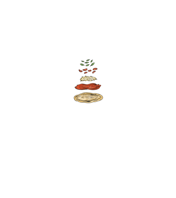 Pizza hozzávalók minta fehér/piros pólón