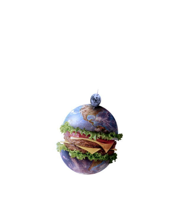 Burger bolygó minta fekete pólón
