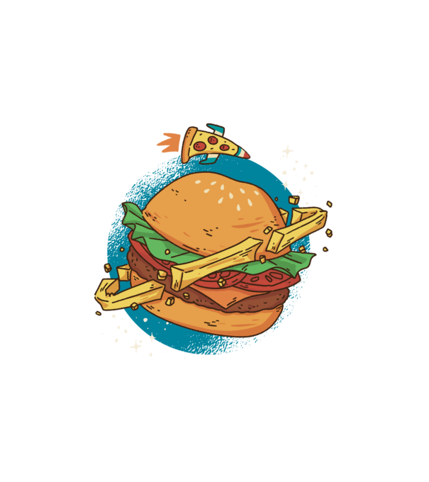 Burger bolygó minta fehér pólón