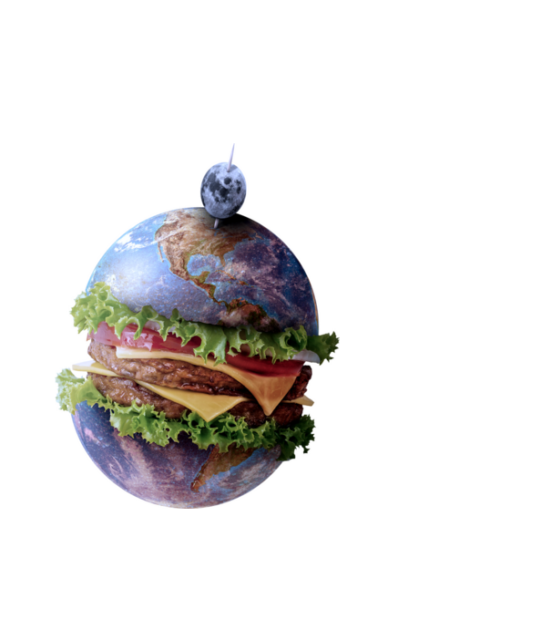 Burger bolygó minta fehér pólón