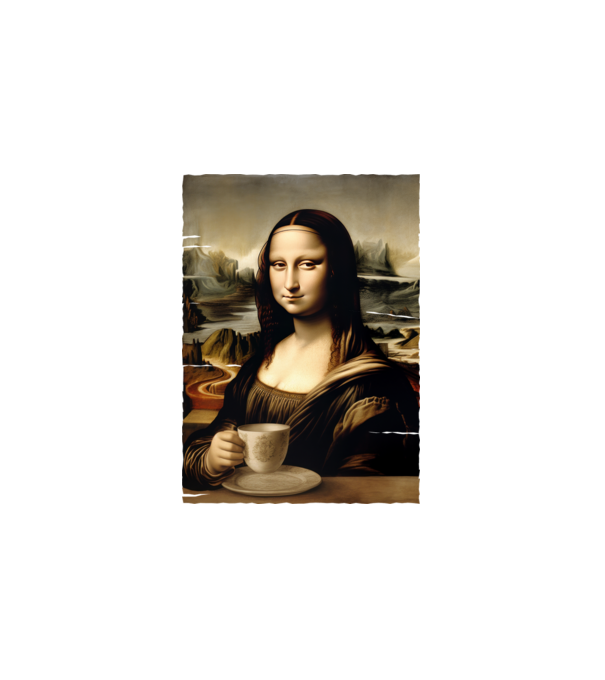 Kávés Mona Lisa minta fehér pólón