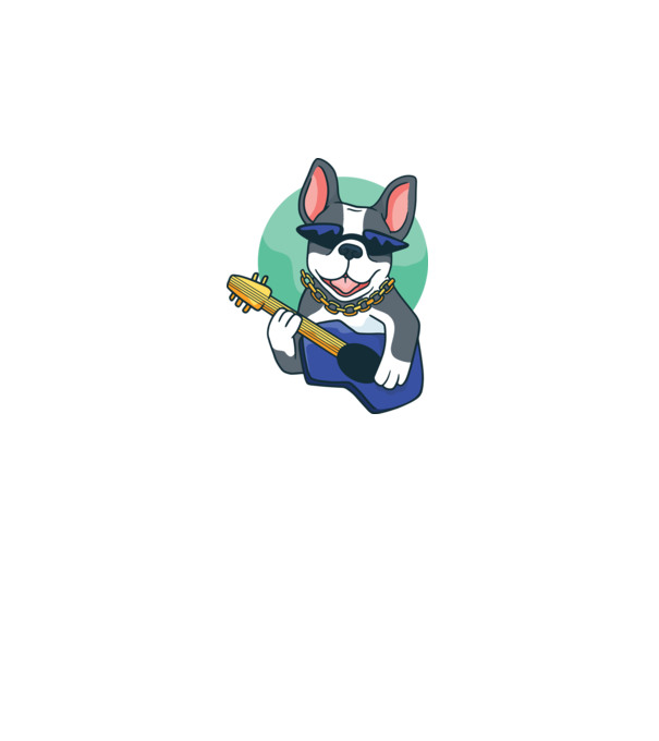 Gitáros bulldog minta fehér pólón