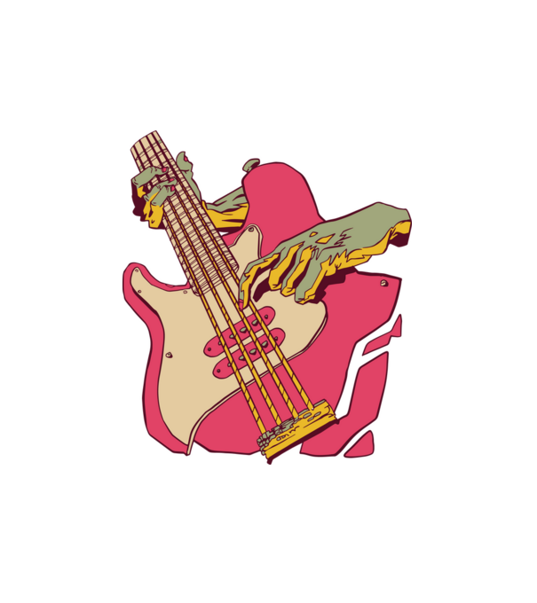 Basszusgitár minta fehér pólón