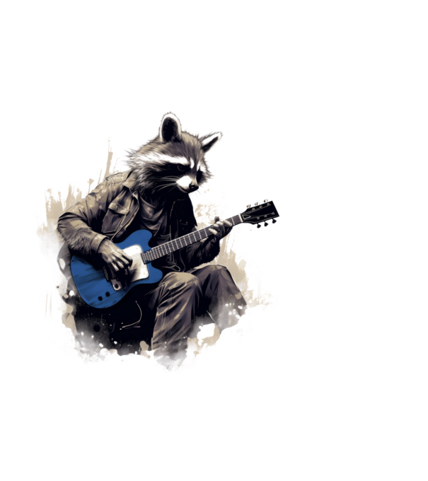 Gitáros mosómedve minta világoskék pólón