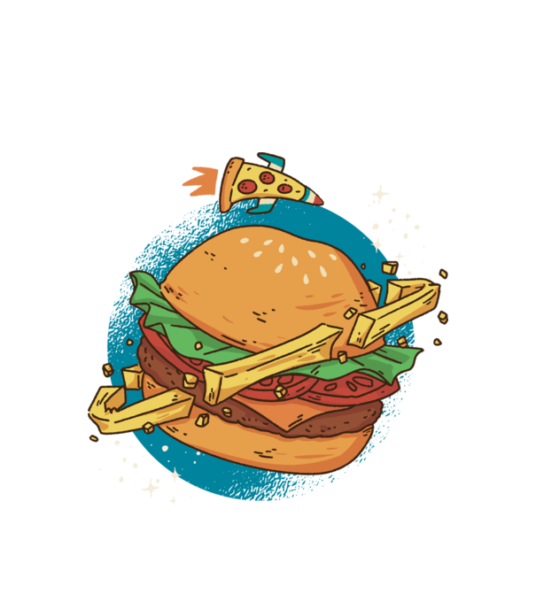 Burger bolygó minta fehér pólón