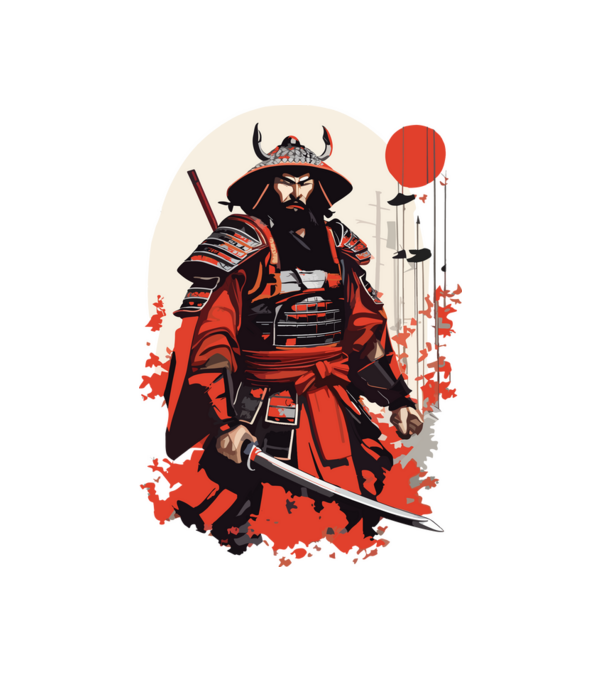 Japán ronin minta fehér pólón