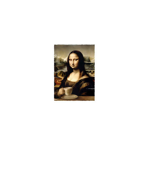 Kávés Mona Lisa minta fehér pólón