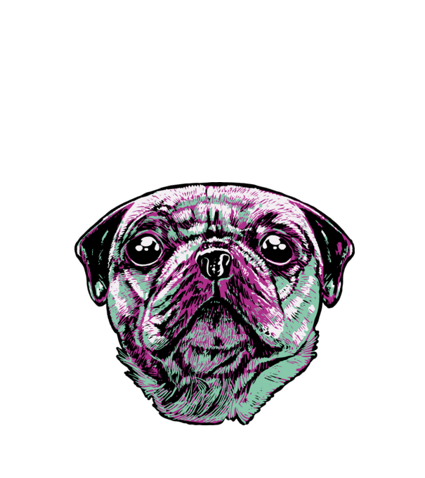Mopsz minta fehér pólón