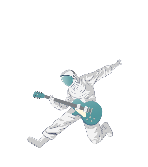 Gitáros űrhajós minta fekete pólón