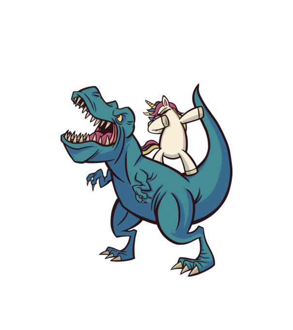 T-rex és unikornis minta fehér pólón