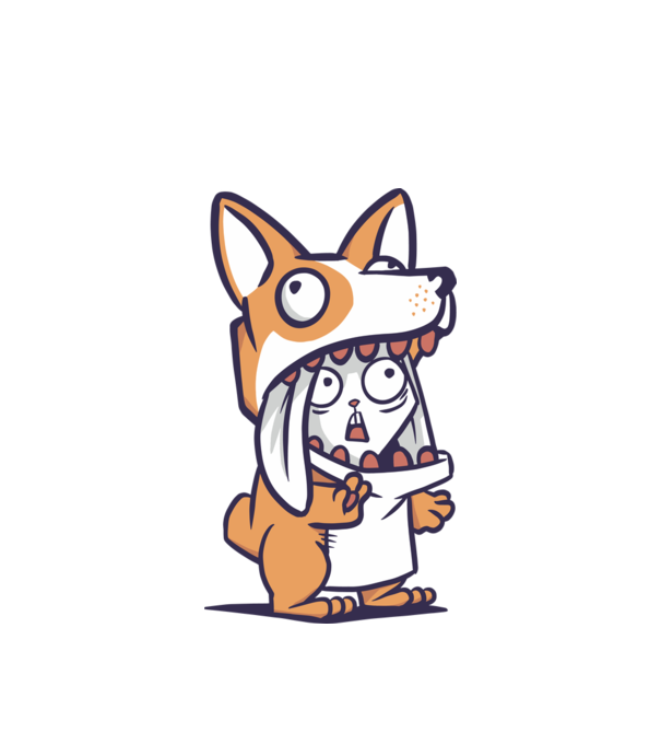 Nyuszi Corgi jelmezben minta fehér pólón