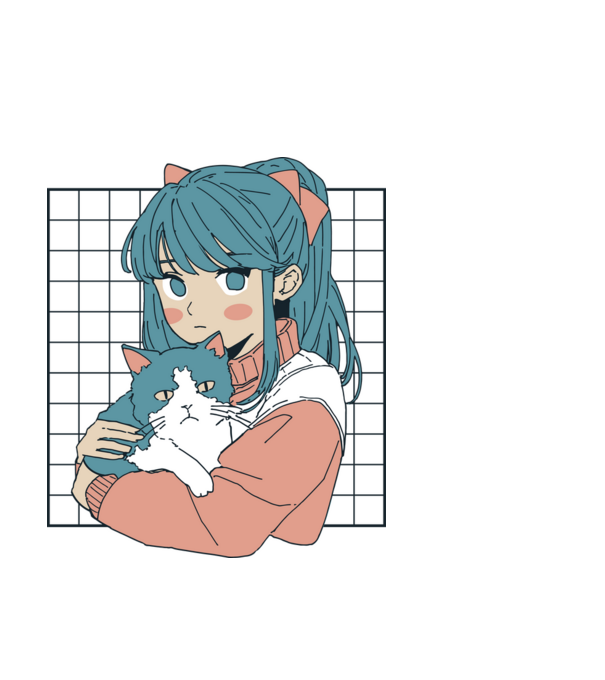 Animés lány cicával minta fehér pólón