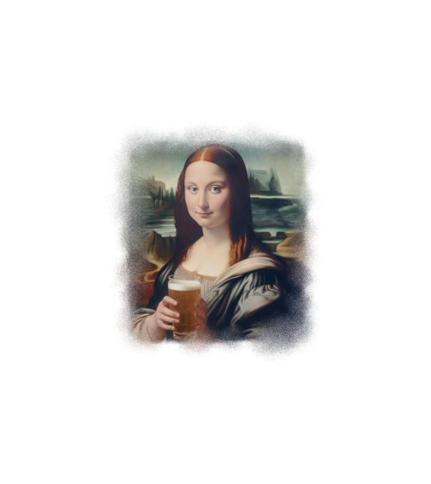 Mona Lisa sörrel minta fehér pólón