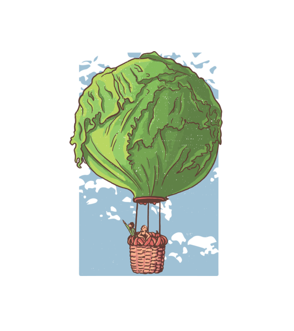 Saláta hőlégballon minta fehér pólón