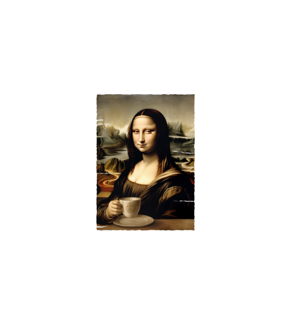 Kávés Mona Lisa minta szürke pólón