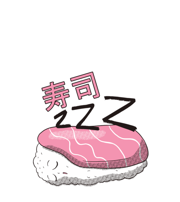 Alvó sushi minta fekete pólón
