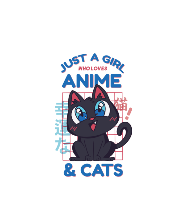 Anime és cicák minta fehér pólón