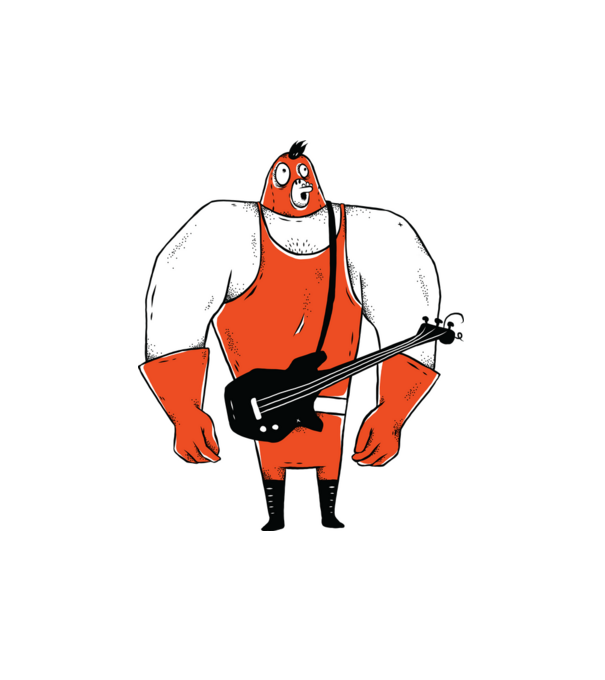 Basszusgitáros minta fehér pólón