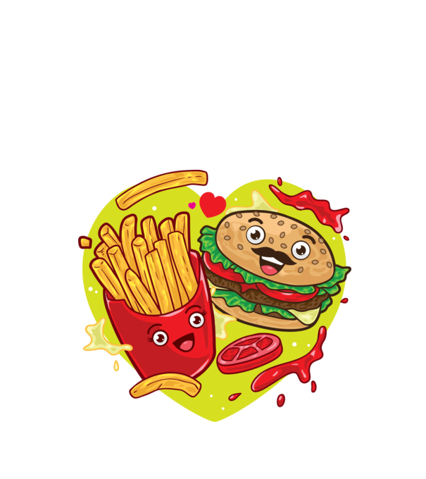 Hamburger és sültkrumpli minta türkiz pólón