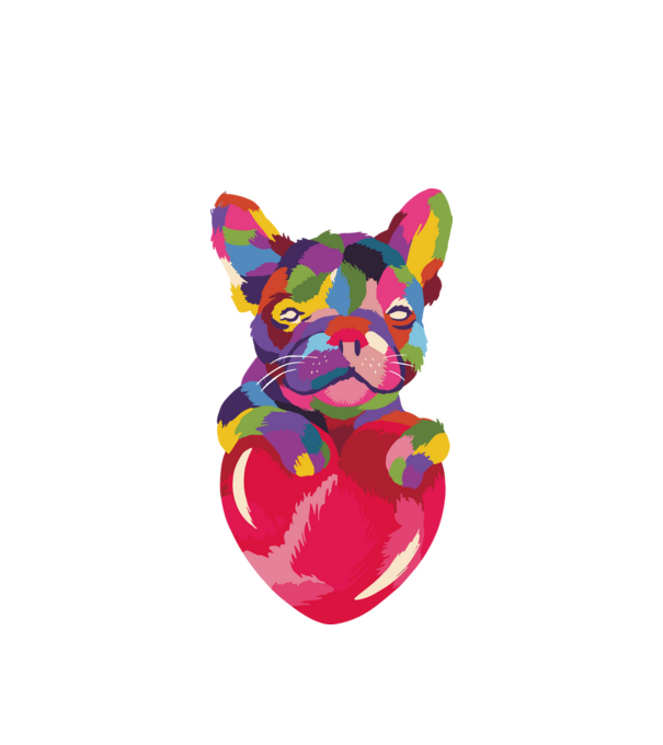 Színes bulldog minta fehér pólón