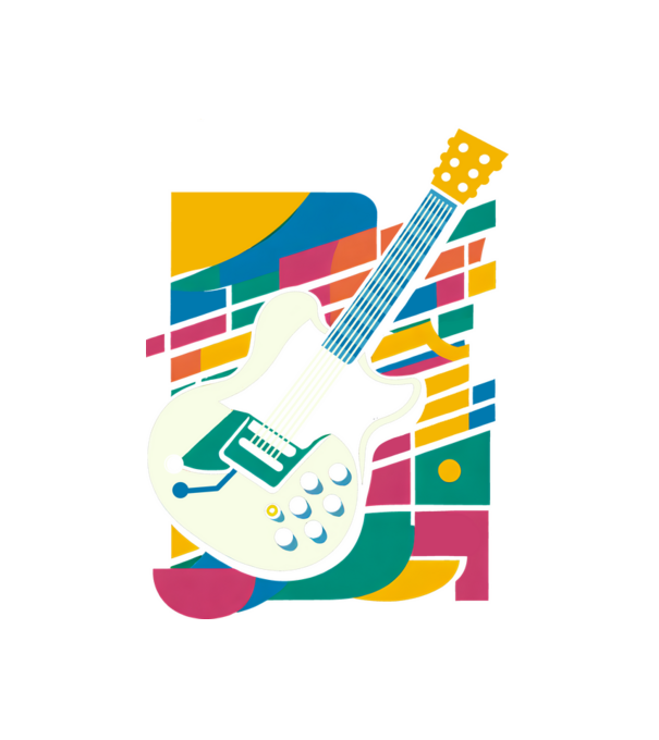 Elektromos gitár minta fehér pólón