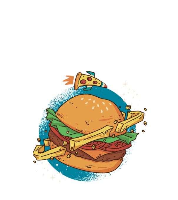 Burger bolygó minta fekete pólón