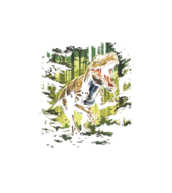 T-rex az erdőben minta fehér pólón