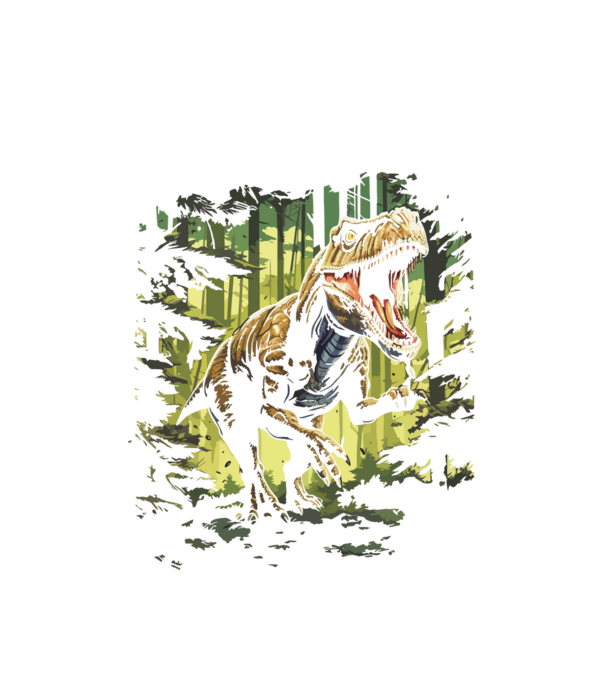 T-rex az erdőben minta fehér pólón