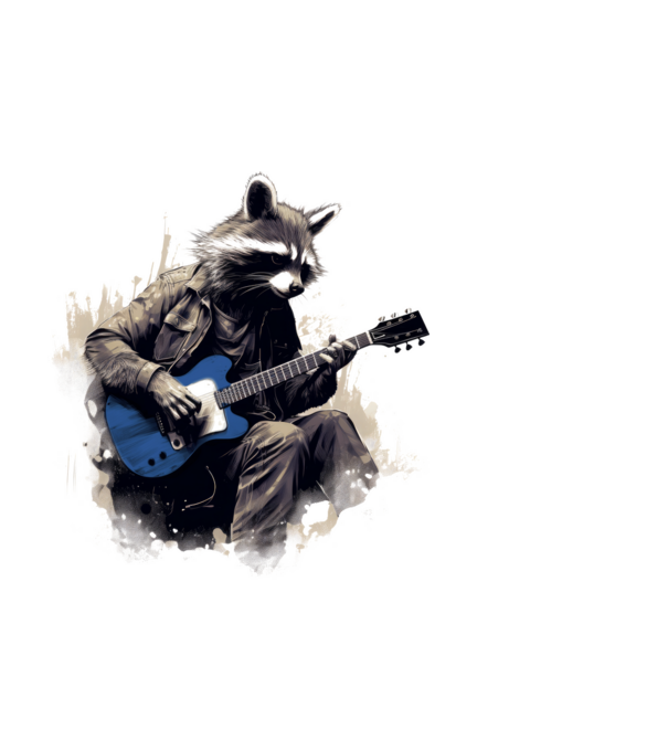 Gitáros mosómedve minta fekete pólón