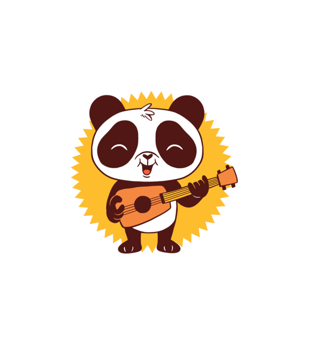 Panda gitárral minta fehér pólón