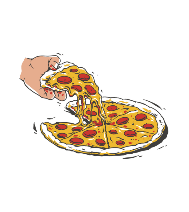 Pizza minta fehér pólón