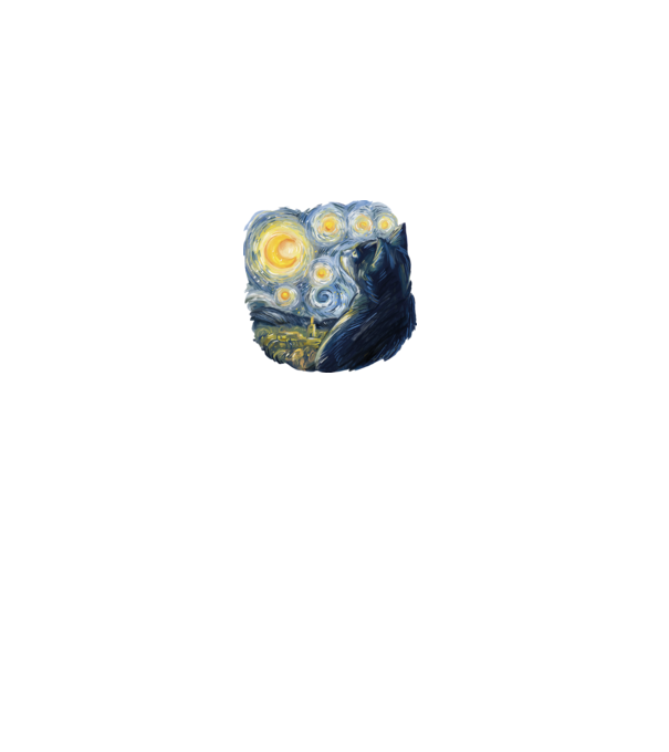 Van Gogh macskája minta fehér pólón