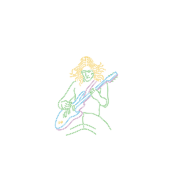 Neon gitáros minta fekete pólón
