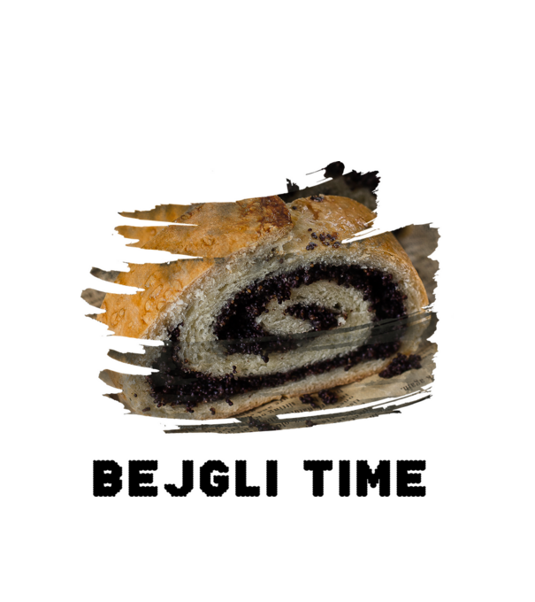 Bejgli Time minta fehér pólón