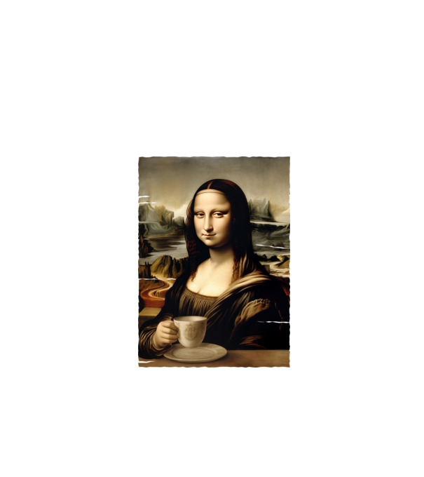 Kávés Mona Lisa minta fehér pólón