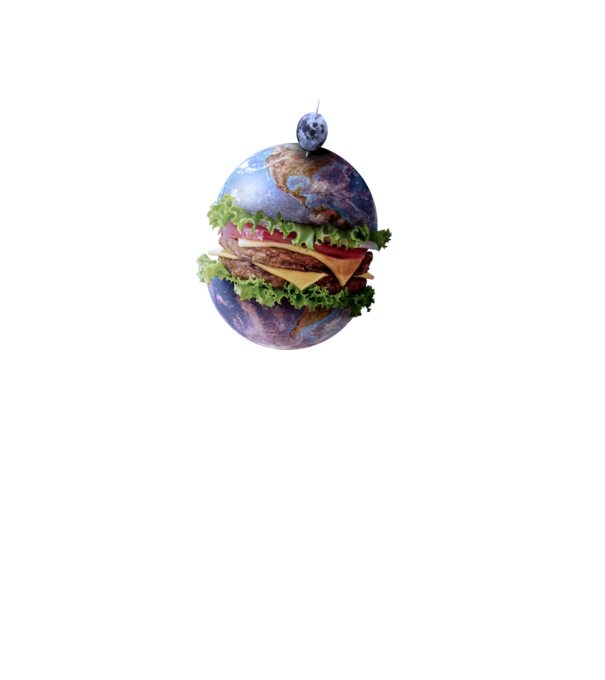 Burger bolygó minta fekete pólón