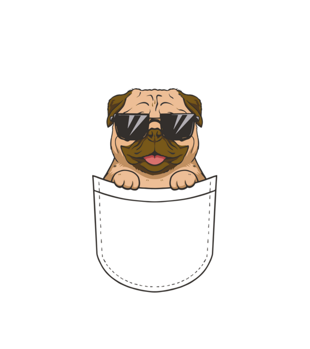 Mopsz zsebminta minta fehér pólón