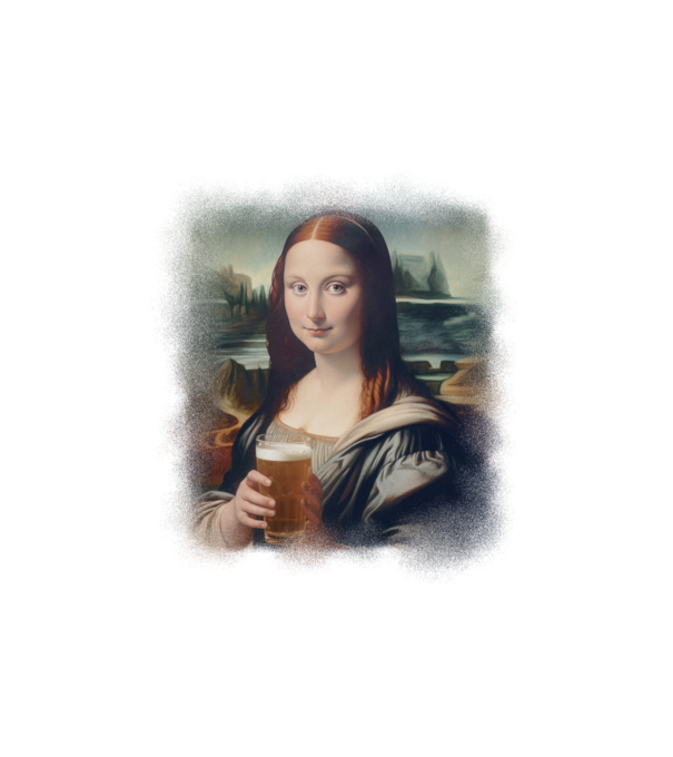 Mona Lisa sörrel minta fehér pólón