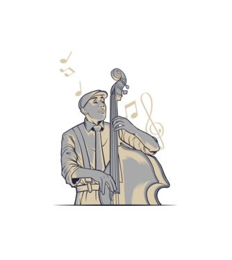 jazz nagybőgős minta fehér pólón