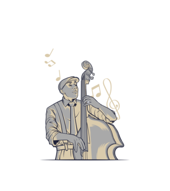 jazz nagybőgős minta fehér pólón
